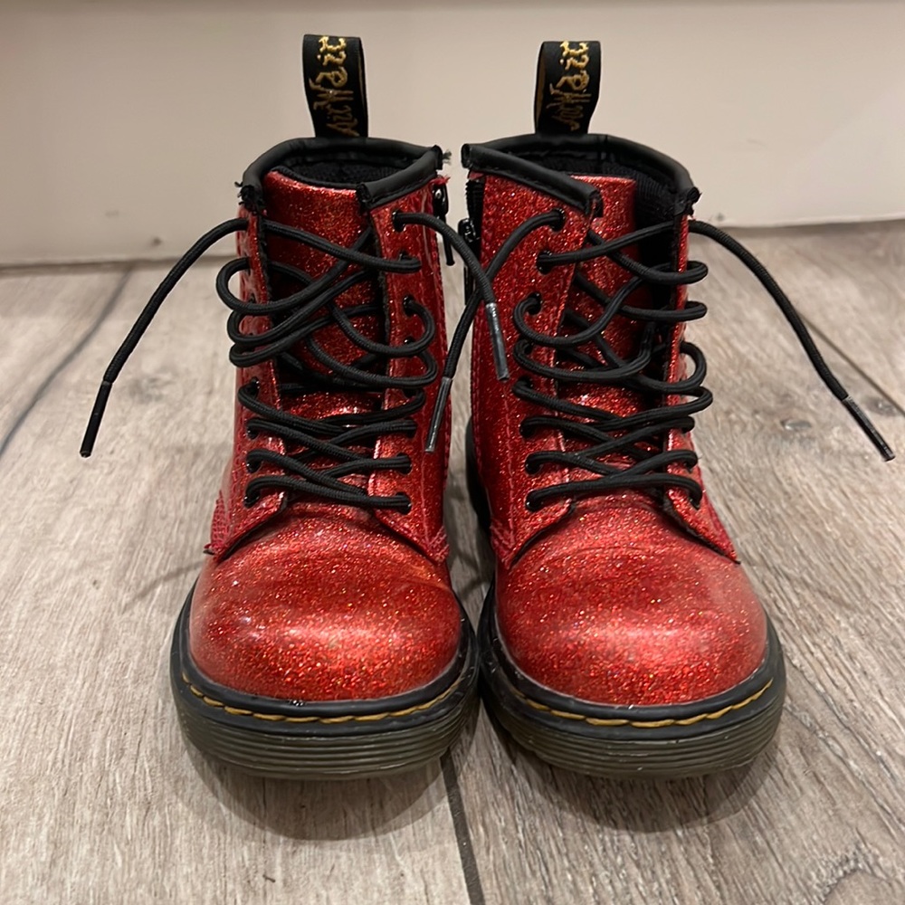 Dr Martens kids red glitter boots